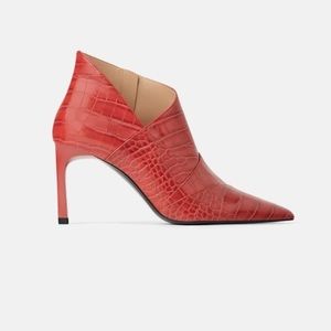 Red asymmetrical croc bootie